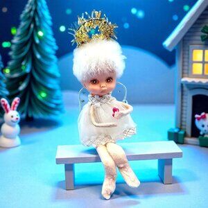 Vintage 1950s Napco Pixie Angel Ballerina Ornament Tulle Wings Gold Halo Japan